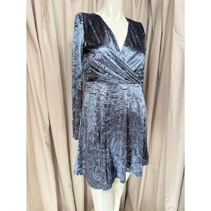 Y2K Final Touch Silver Crushed Velvet Wrap Style Mini Dress Medium